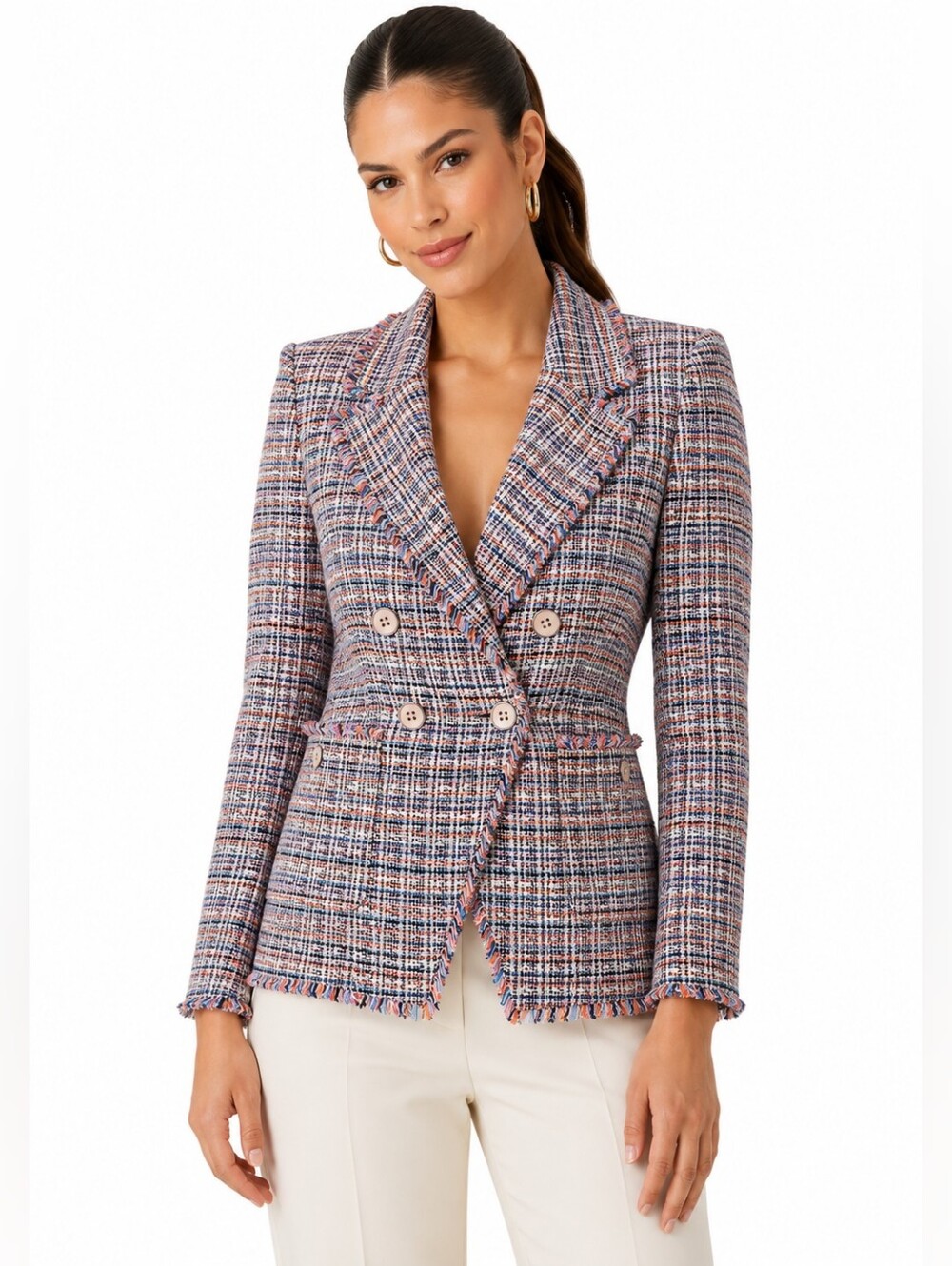 Veronica Beard Theron Tweed Blazer Jacket Size 6 Multi Double Breasted NWT $650
